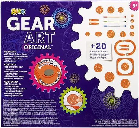 Alex Toys - Gear Art Original - Supplies for Kids 9-12 - Designer Kit Drawing Supplies - Includes Spinner Gears, Gear Holders, and Gel Pens for Geometric Art and Shape Drawing - 1 Box, 45 Pieces