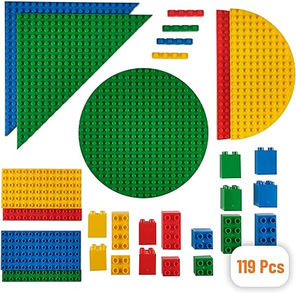Strictly Briks Toy Building Blocks for Kids and Toddlers, Classic Big Bricks Set and Baseplates, Large Pegs for Ages 3 and Up, 100% Compatible with All Major Brands, Basic Colors, 119 Pieces