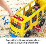 Fisher-Price Little People Big Yellow Bus, musical push and pull toy with Smart Stages for toddlers and preschool kids