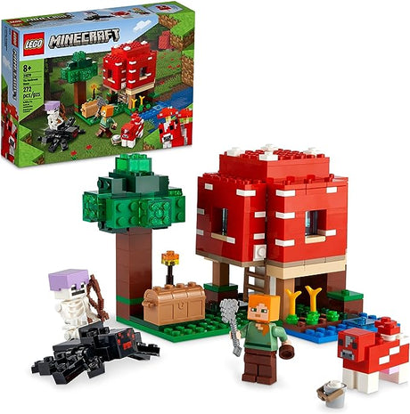 LEGO Minecraft The Mushroom House Set, 21179 Building Toy for Kids Age 8 Plus, Gift Idea with Alex, Mooshroom & Spider Jockey Figures