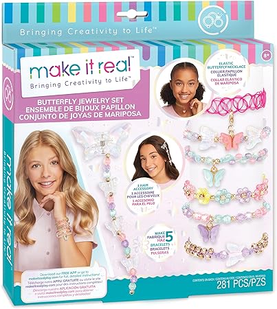 Make It Real: Butterfly Jewelry Set - Create 7 Pieces of Jewelry, 281 Pieces, Includes Play Tray, DIY All-in-One Kit, Tweens & Girls, Arts & Crafts, Kids Ages 8+