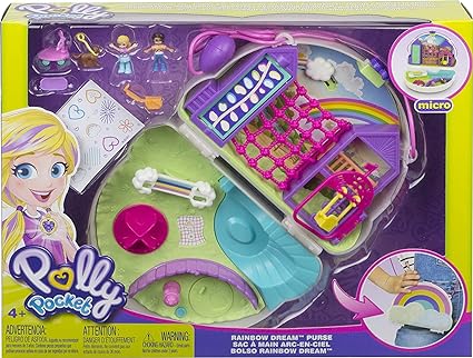 Polly Pocket Rainbow Dream Wearable Purse Compact with 8 Fun Features, Micro Polly and Shani Dolls, 2 Accessories and Sticker Sheet; for Ages 4 and Up