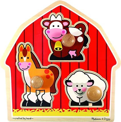 Melissa & Doug Barnyard Animals Jumbo Knob Wooden Puzzle - Horse, Cow, and Sheep