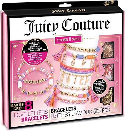 Make It Real - Juicy Couture Love Letters Bracelet Making Kit - Kids Jewelry Making Kit - DIY Charm Bracelet Making Kit for Girls - Friendship Bracelets with Flat Clay Beads for Girls 8-10-12-14