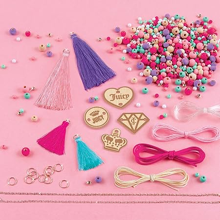 Make It Real - Juicy Couture Trendy Tassels Bracelet Making Kit - Kids Jewelry Making Kit - DIY Beads & Charm Bracelet Making Kit for Girls - Friendship Bracelets with Beads for Girls 8-10-12-14