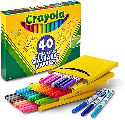 Crayola Ultra Clean Fine Line Washable Markers (40 Count), Colored Markers for Kids, Markers For School, Back to School Supplies for Kids, 3+