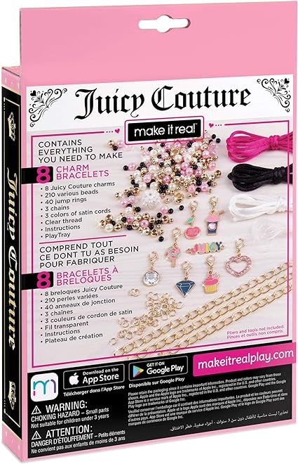 Make It Real - Juicy Couture Pink and Precious Bracelets - DIY Charm Bracelet Making Kit - Friendship Bracelet Kit with Charms, Beads & Cords - Arts & Crafts Bead Kit for Girls - Makes 8 Bracelets