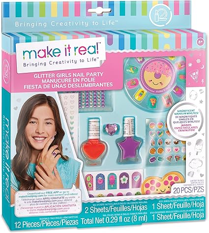 Make It Real – Glitter Girls Nail Party. Nail Art Manicure Set for Kids, Complete with Faux Nails, Nail Polish, Nail Stickers, Nail File, Body Jewels and More!