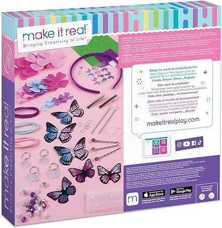 Make It Real: Crown of Enchantment - DIY Jewelry Kit, Create Up to 12 Eye-Catching Charm Hair Accessories, Butterflies, 73 Pieces, All-in- 1 DIY KIT, Tweens & Girls, Arts & Crafts, Kids Ages 8+