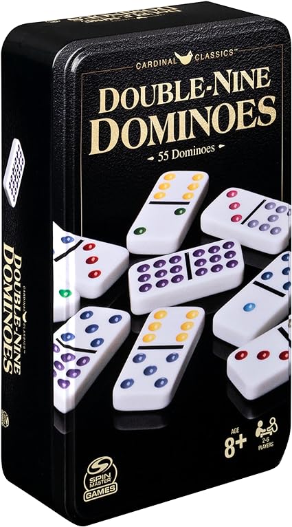 Spin Master Games Cardinal Classics Double Nine Dominoes Set in Storage Tin Dominoes for Kids Family Games Adult Games Dominoes Set for Adults and Kids Ages 8+