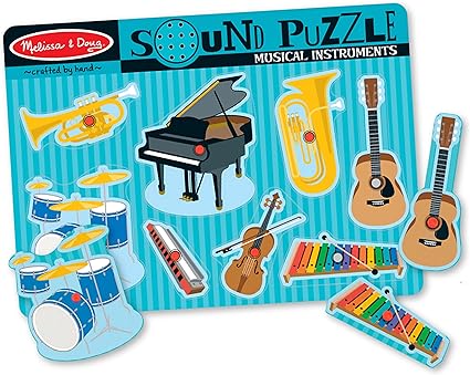 Melissa & Doug Musical Instruments Sound Puzzle - Wooden Peg Puzzle (8 pcs) - Wooden Peg Chunky Baby Puzzle, Music Learning Toys, Musical Sound Puzzles For Toddlers And Preschoolers Ages 2+