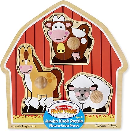 Melissa & Doug Barnyard Animals Jumbo Knob Wooden Puzzle - Horse, Cow, and Sheep