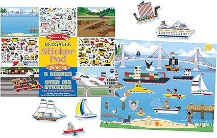 Melissa & Doug Reusable Sticker Pad: Vehicles-165+ Reusable Stickers | Melissa & Doug Kids Reusable Sticker Pad: 165+ Trucks,Trains,Planes,Cars &Construction Vehicle Reusable Stickers For Kids Ages 3+