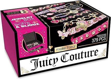 Make It Real - Juicy Couture Glamour Box Jewelry Set - Jewelry Box & Charm Bracelet Making Kit for Girls & Teens - Friendship Bracelet Kit with Beads, Chains, Charms & Jewelry Storage Box - Ages 8+