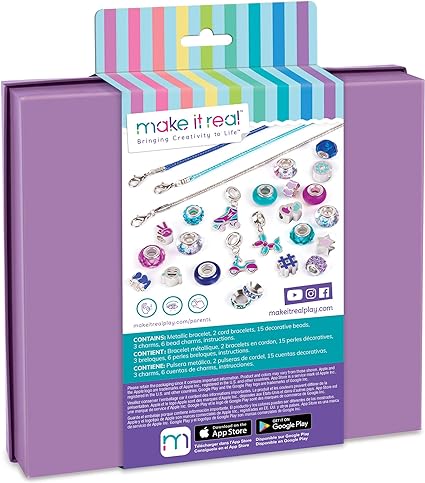 Make It Real - Halo Charms Bracelets True Blue - DIY Charm Bracelet Making Kit - Friendship Bracelet Kit with Beads, Charms & Cord - Arts & Crafts Bead Kit for Girls - Makes 3 Bracelets