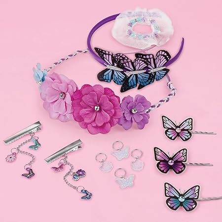 Make It Real: Crown of Enchantment - DIY Jewelry Kit, Create Up to 12 Eye-Catching Charm Hair Accessories, Butterflies, 73 Pieces, All-in- 1 DIY KIT, Tweens & Girls, Arts & Crafts, Kids Ages 8+