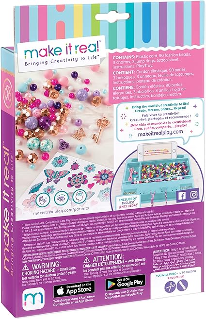 Make It Real: Bedazzled! Charm Bracelets Kit - Blooming Creativity - Create 3 Unique Bracelets, 104 Pieces, Includes Play Tray, All-in-One, DIY Jewelry Kit, Tweens & Girls, Arts & Crafts, Ages 8+