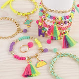 Make It Real: Neo-Brite Chains & Charms Kit - Create 10 Unique Cord & Tassel Charm Bracelets, 195 Pieces, Includes Play Tray,DIY Playful Charm & Jewelry Kit, Tweens & Girls, Arts & Crafts, Ages 8+