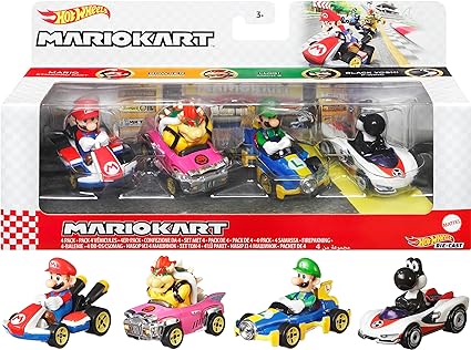 Hot Wheels Mario Kart Characters and Karts as Hot Wheels Die-Cast Toy Cars 4-Pack (Amazon Exclusive)