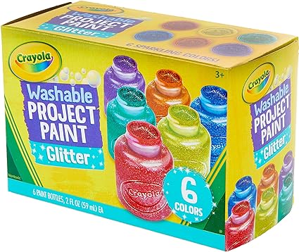 Crayola Washable Glitter Paint Great for Classroom Projects, 6 Count