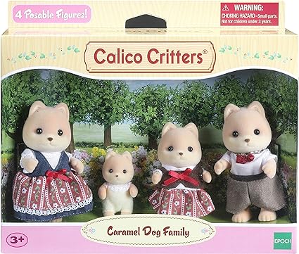 Calico Critters Caramel Dog Family, Dolls, Dollhouse Figures, Collectible Toys ,3 inches