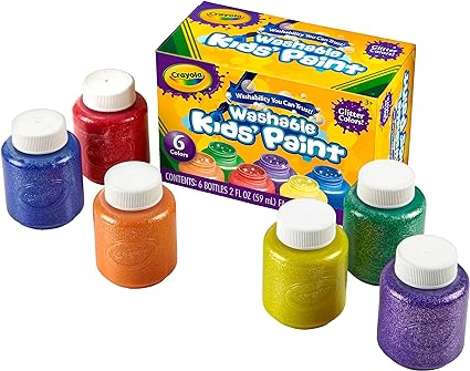 Crayola Washable Glitter Paint Great for Classroom Projects, 6 Count