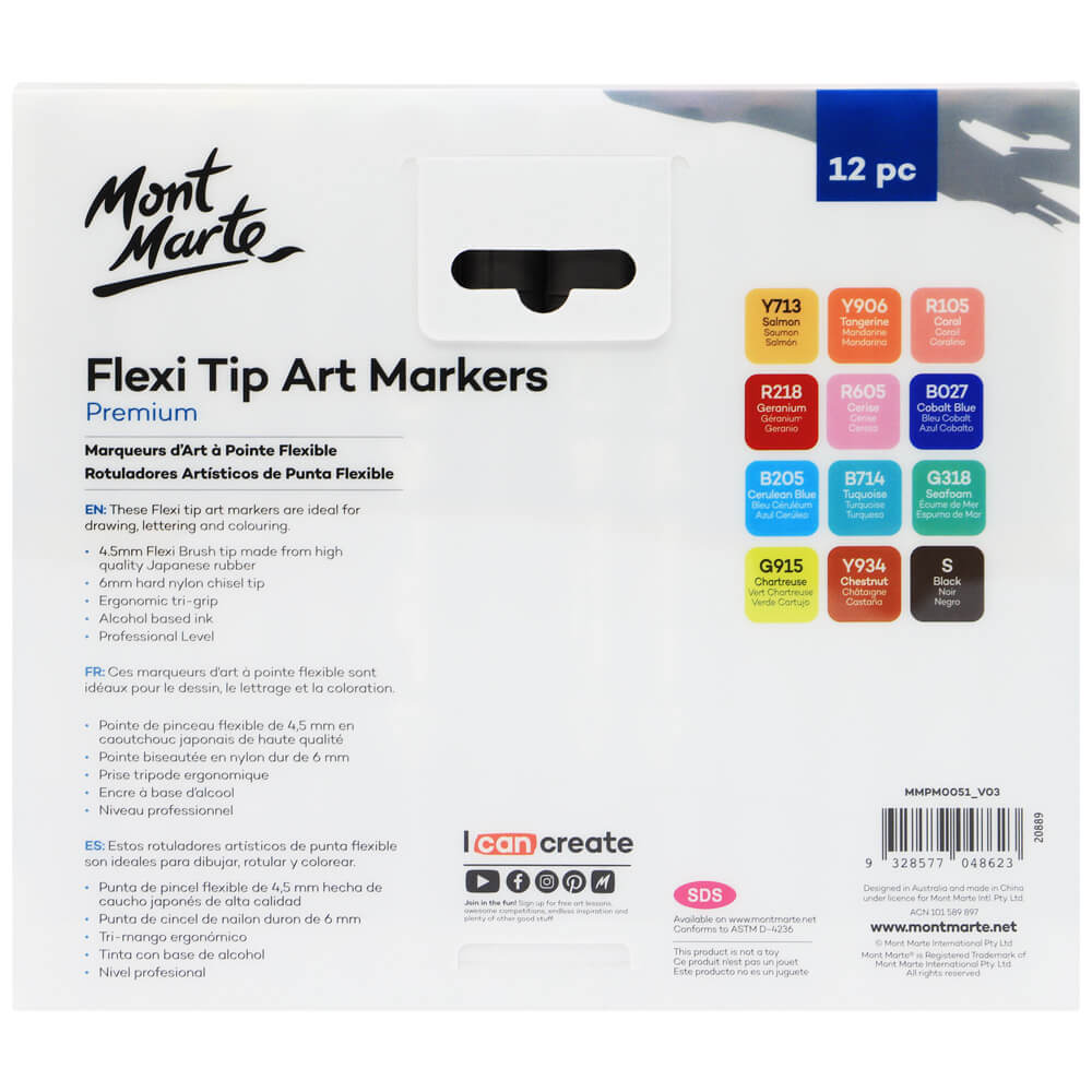 Mont Marte Flexi Tip Alcohol Art Markers 12Pc