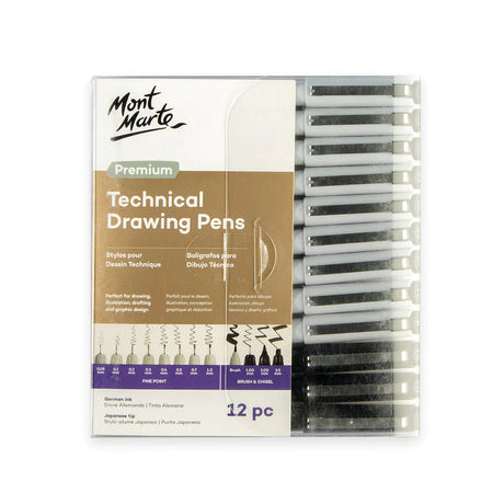 Mont Marte Technical Drawing Pens 12Pc Mixed