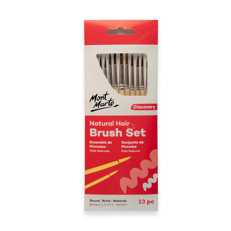 Mont Marte Discovery Natural Hair Round Brush Set 13Pc
