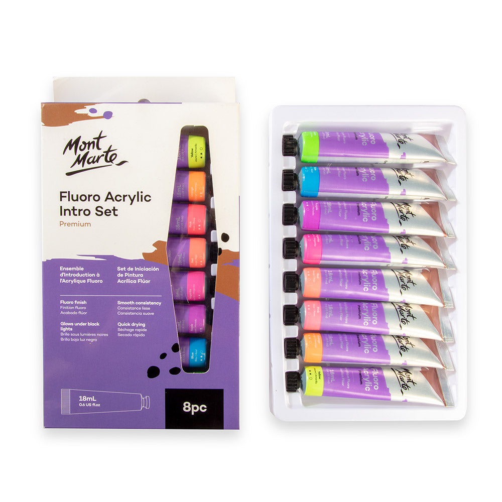 Mont Marte Fluoro Acrylic Paint Intro Set Premium 8Pc X 18Ml 0 6 Us Fl Oz