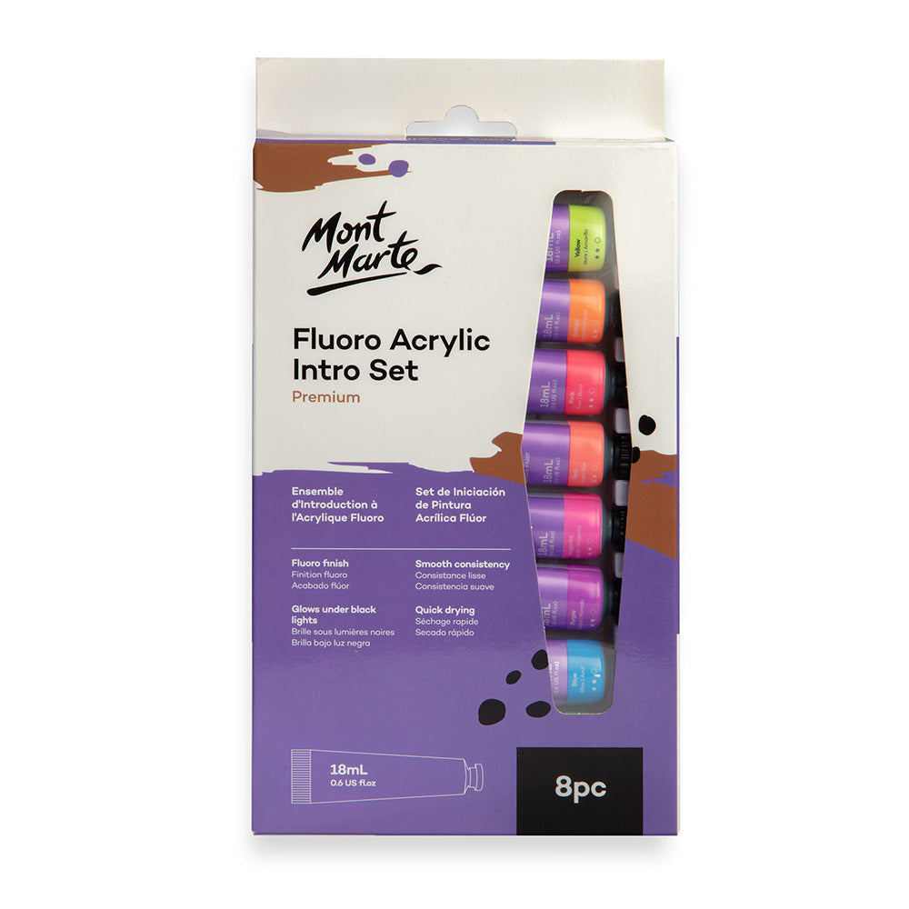 Mont Marte Fluoro Acrylic Paint Intro Set Premium 8Pc X 18ml