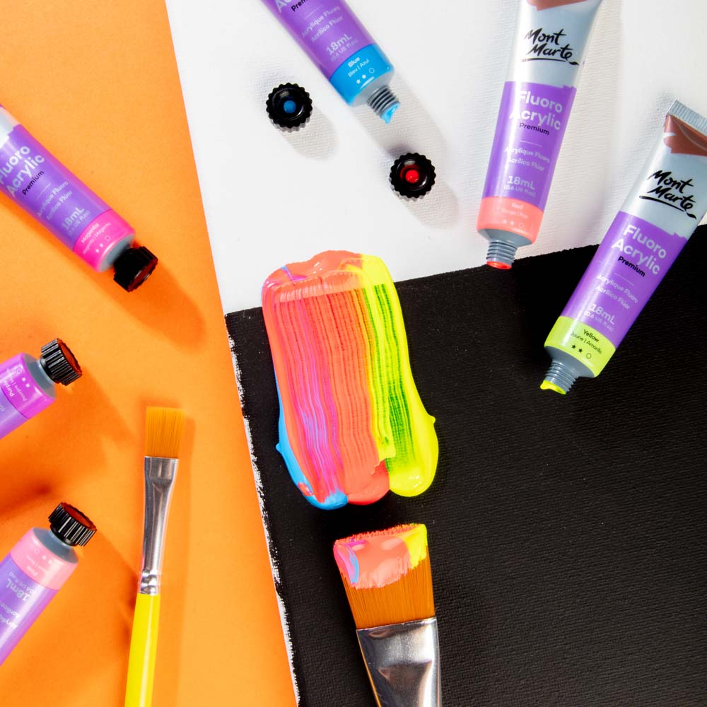 Mont Marte Fluoro Acrylic Paint Intro Set Premium 8Pc X 18Ml 0 6 Us Fl Oz