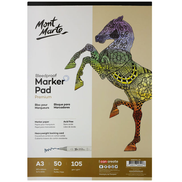 Mont Marte Bleedproof Marker Pad Premium 105GSM A3 50 Sheets