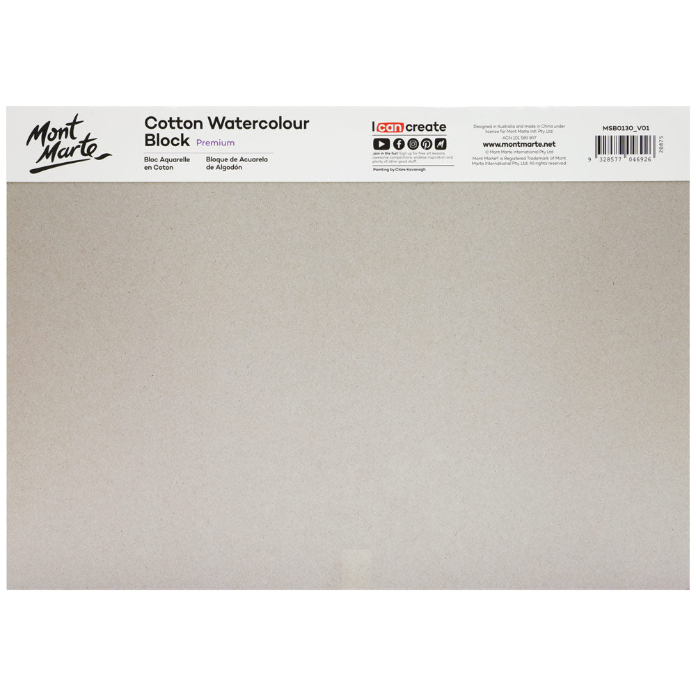 Mont Marte Cotton Watercolour Paper Block Premium 300Gsm A3 16 5 X 11 7In 12 Sheet