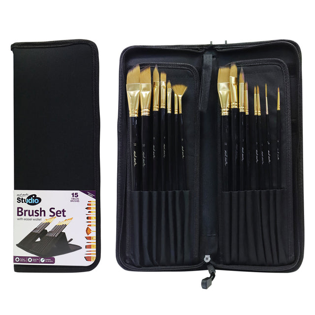 Mont Marte Studio Brush Set In Easel Wallet 15Pc