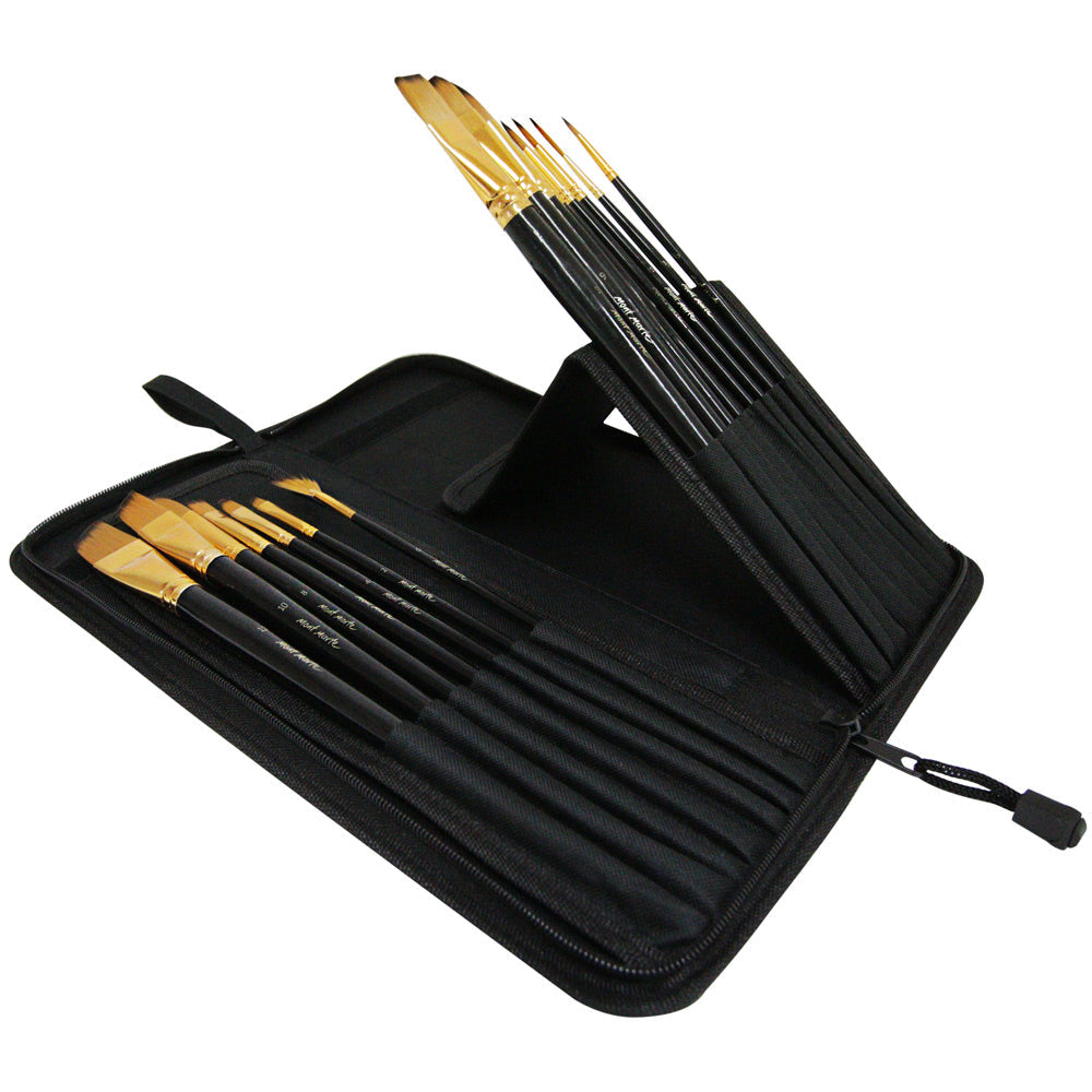 Mont Marte Studio Brush Set In Easel Wallet 15Pc