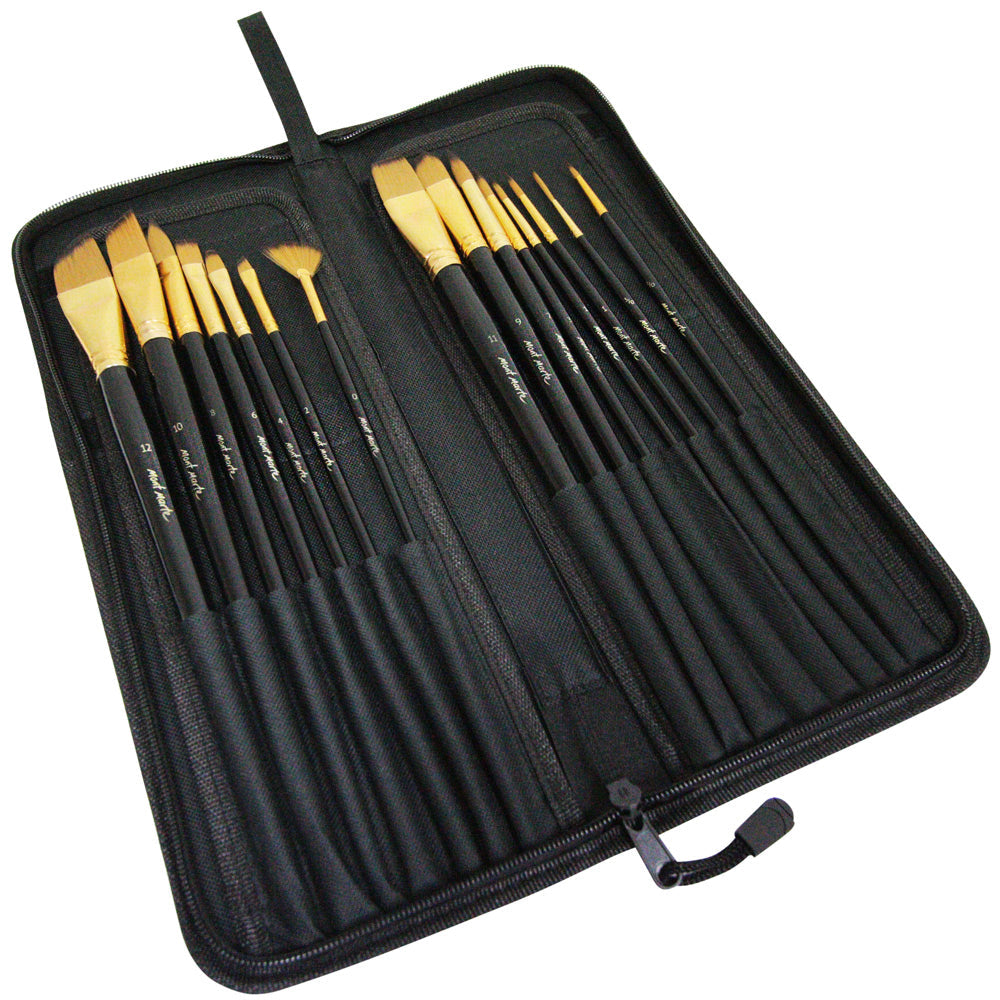 Mont Marte Studio Brush Set In Easel Wallet 15Pc