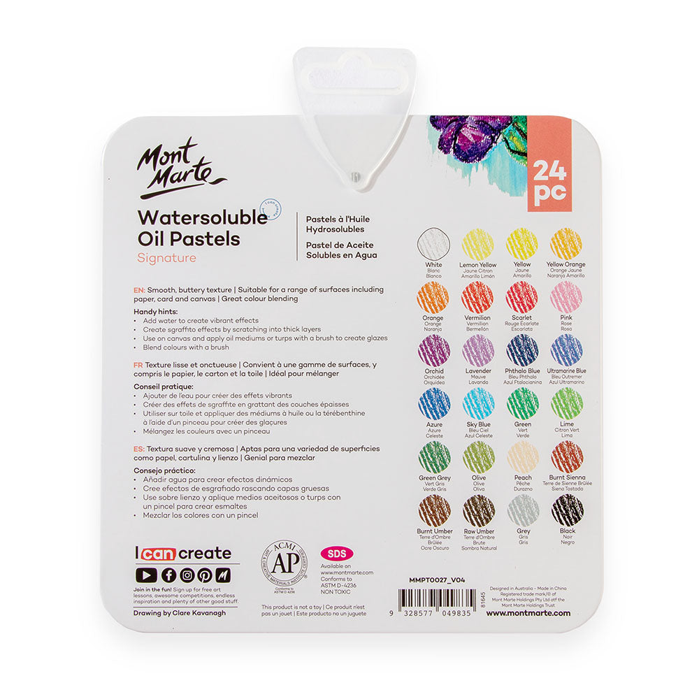 Mont Marte Watersoluble Oil Pastels In Tin Box Signature 24Pc
