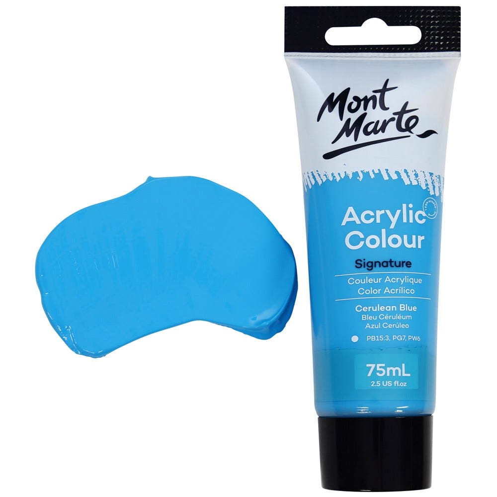 Mont Marte Acrylic Colour Paint Signature 75Ml 2 5 Us Fl Oz Tube Cerulean Blue