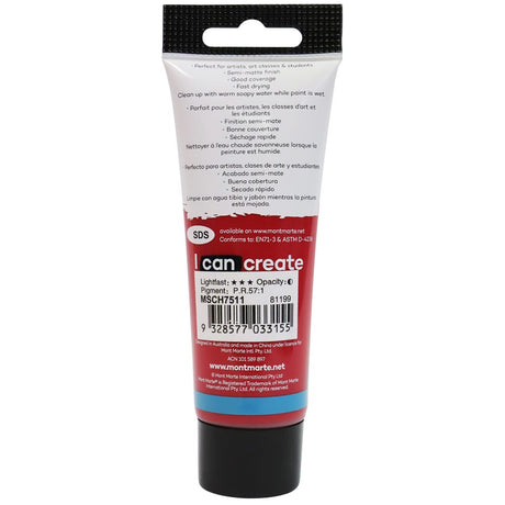 Mont Marte Acrylic Colour Paint Signature 75Ml 2 5 Us Fl Oz Tube Crimson