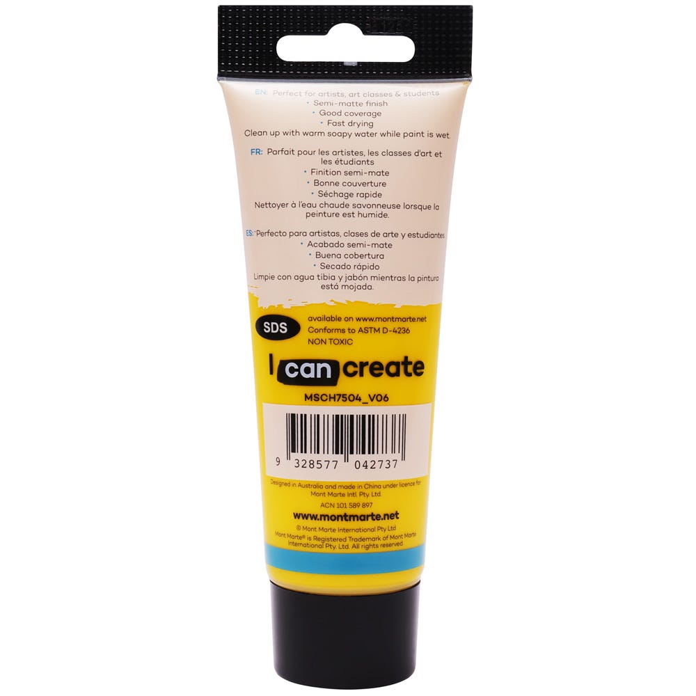 Mont Marte Acrylic Colour Paint Signature 75Ml 2 5 Us Fl Oz Tube Medium Yellow