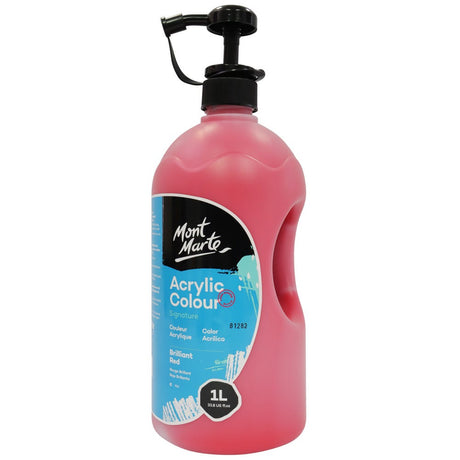 Mont Marte Acrylic Colour Signature 1L (33.8 Us Fl.Oz) Bottle - Brilliant Red