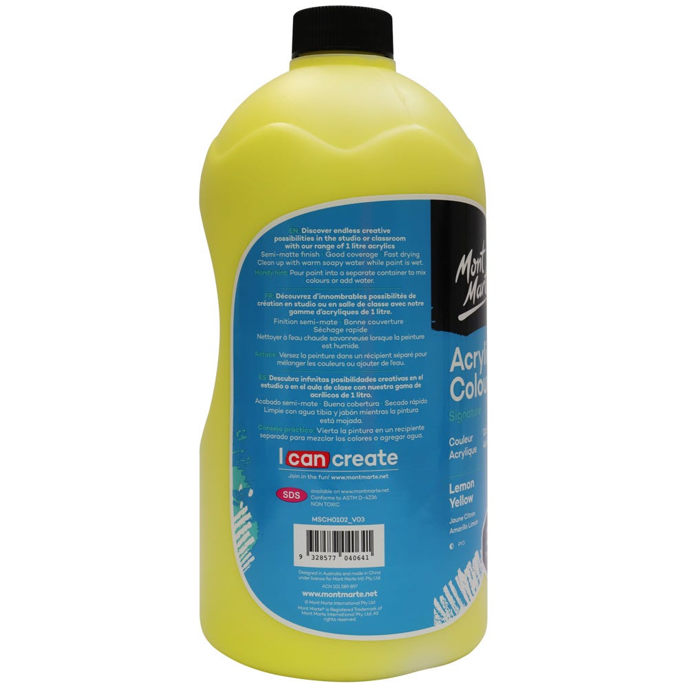 Mont Marte Acrylic Colour Signature 1L 33 8 Us Fl Oz Bottle Lemon Yellow