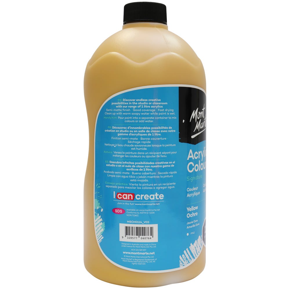 Mont Marte Acrylic Colour Signature 1L 33 8 Us Fl Oz Bottle Yellow Ochre