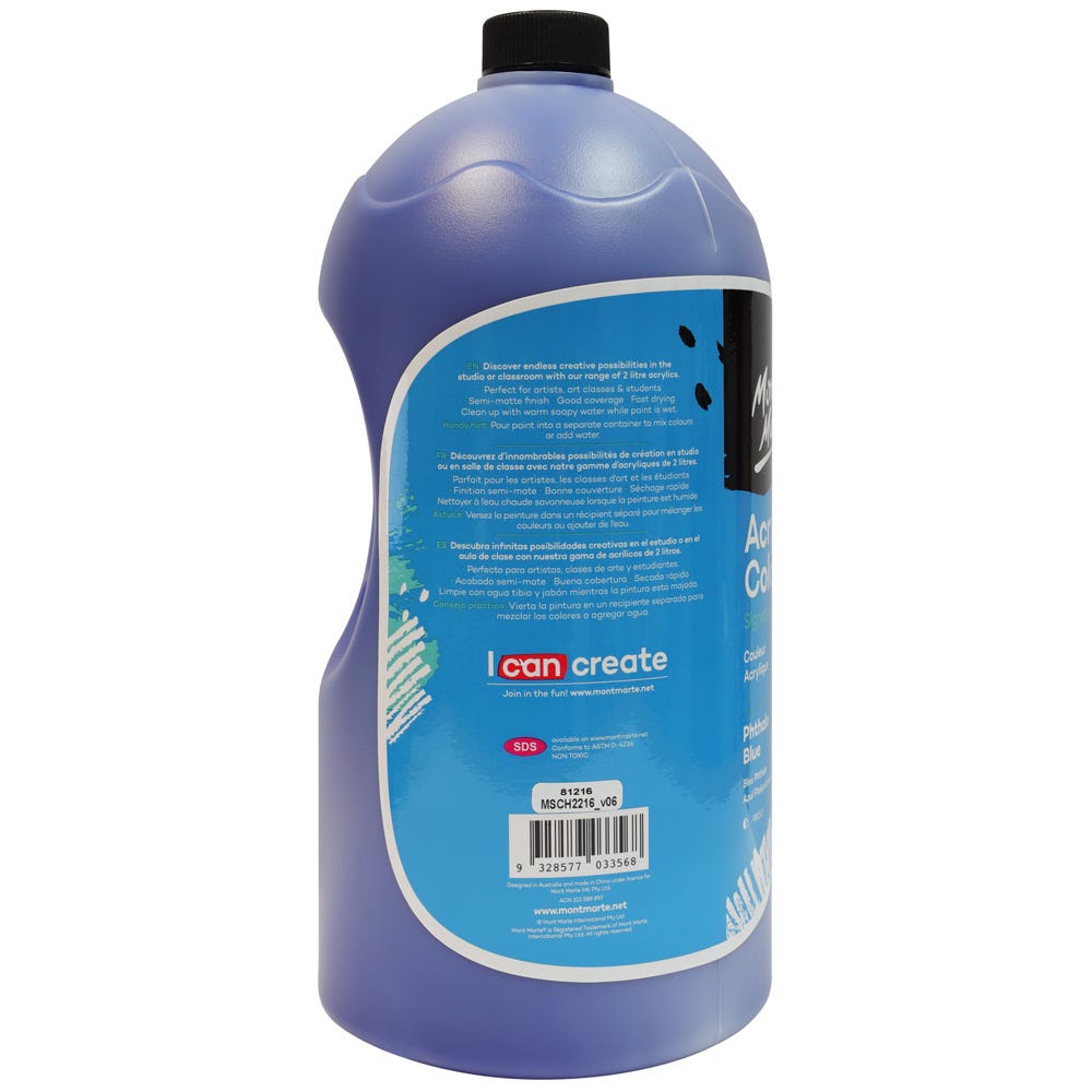 Mont Marte Acrylic Colour Paint Signature 2L 67 6 Us Fl Oz Bottle Phthalo Blue