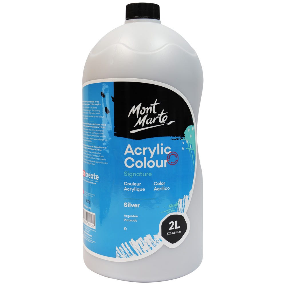 Mont Marte Acrylic Colour Paint Signature 2L 67 6 Us Fl Oz Bottle Silver