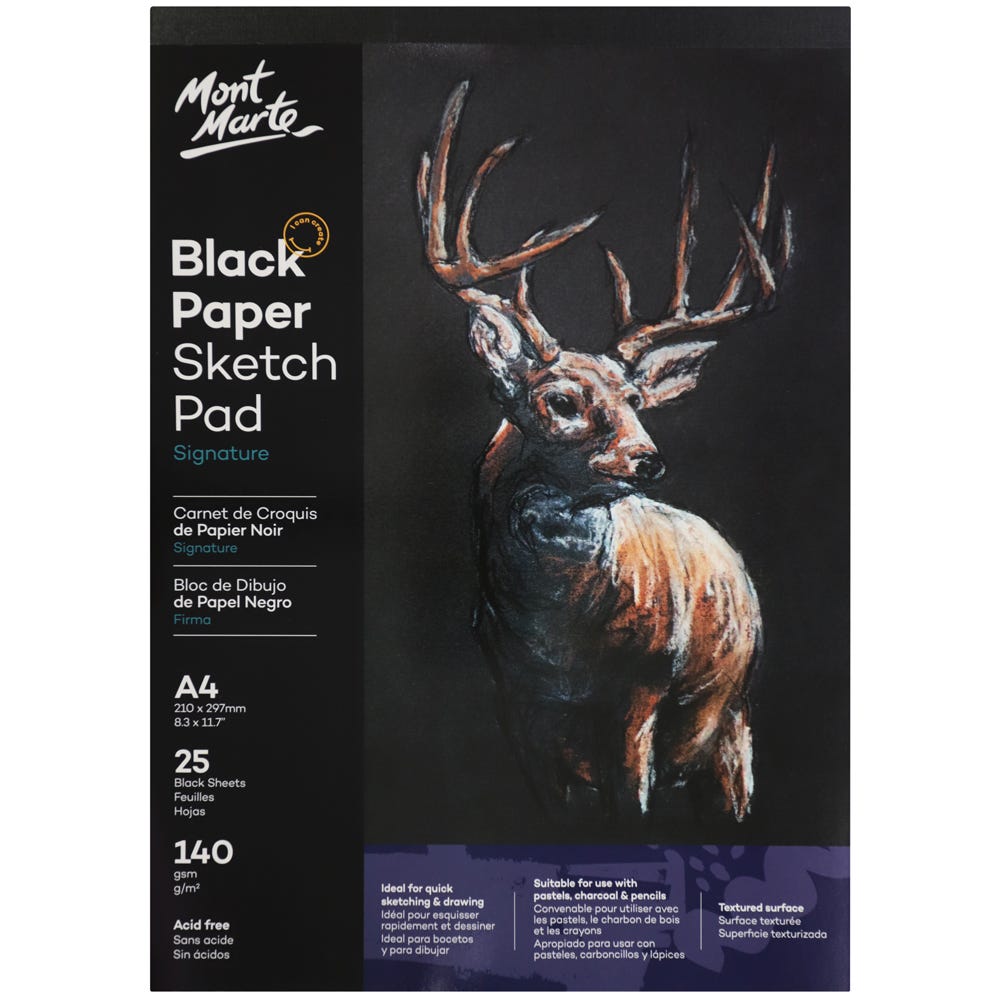 Mont Marte Black Paper Sketch Pad Signature 140Gsm A4 25 Sheet