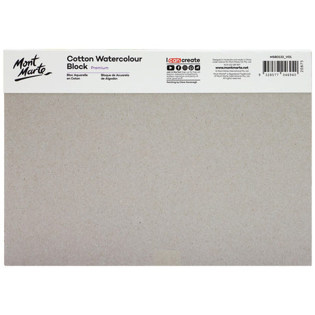 Mont Marte Cotton Watercolour Paper Block Premium 300Gsm A5 8 3 X 5 8In 12 Sheet