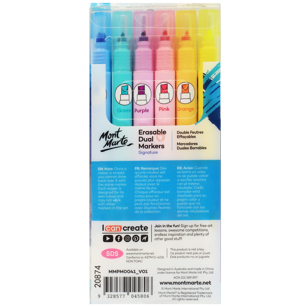 Mont Marte Erasable Dual End Markers Signature 6Pc