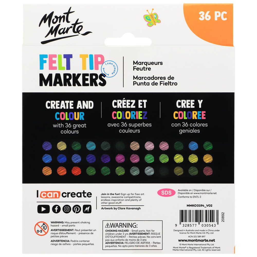 Mont Marte Felt Tip Markers 36Pc